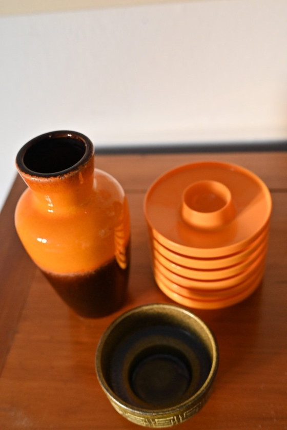 Image 1 of Coffret cadeau vintage - Allemagne de l'Ouest : vase et bougeoir Scheurich - Valon Vintage Popper