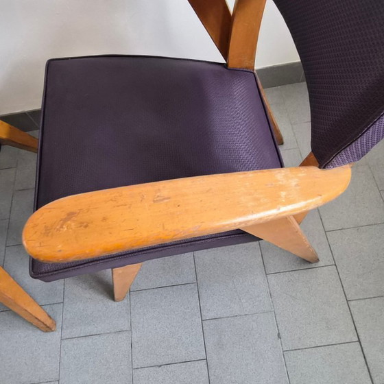 Image 1 of PAIRE DE FAUTEUILS BRIDGE VINTAGE 1950 EN HETRE PIEDS COMPAS 50S ROCKABILLY