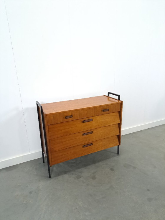 Image 1 of Zapatero de teca con patas de metal negro, nº 2