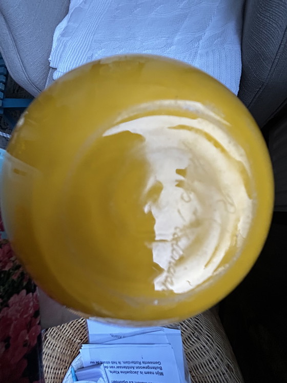 Image 1 of Yellow keyhole vase manufactured by Royal Leerdam