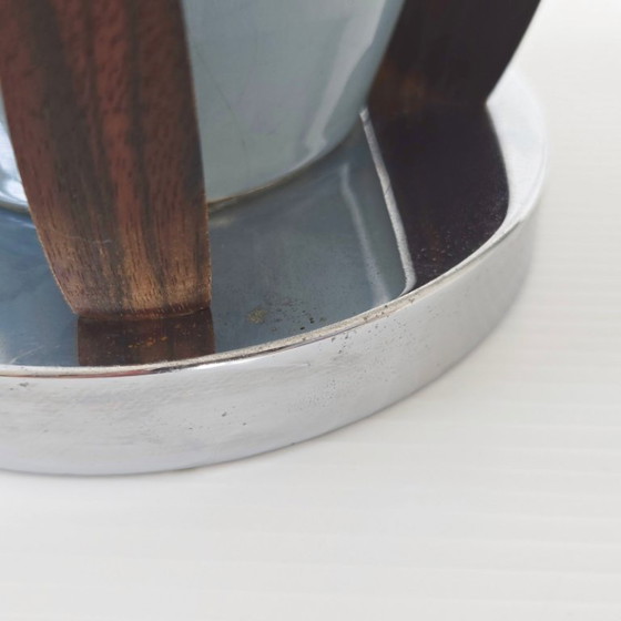 Image 1 of Vintage Scandinavian Art Deco Vase, 1920s, Ceramic, Rosewood, Chrome, Retro