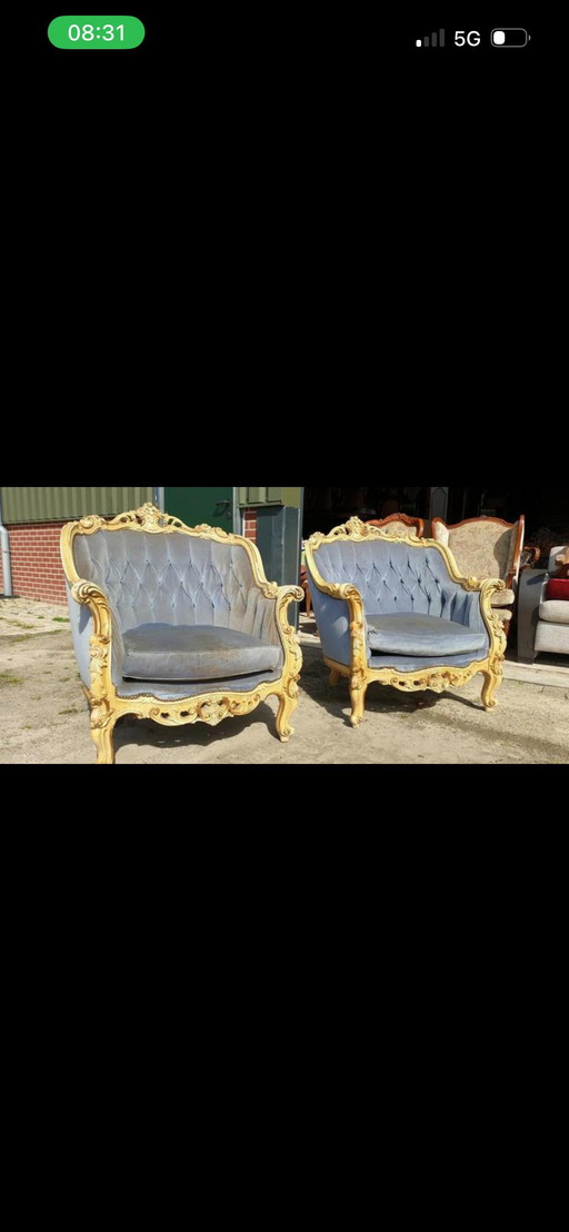 2 poltrone antiche bianche Louie Seize Barok