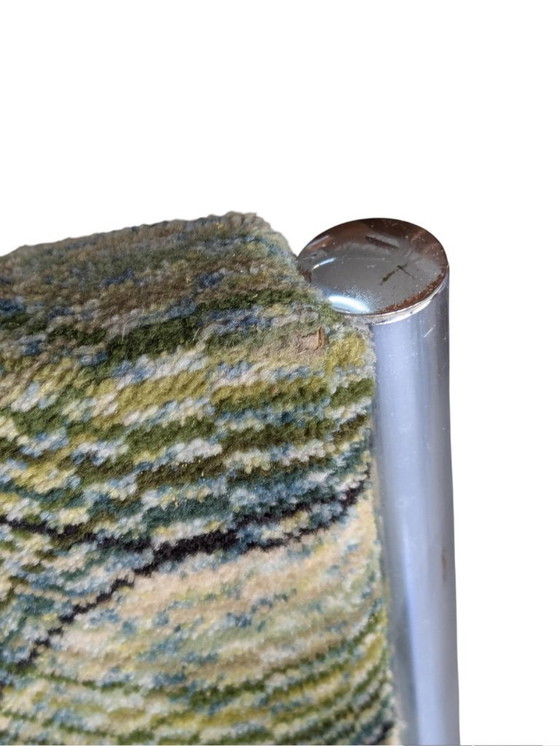 Image 1 of 2x Vintage Chrome Chairs 70s | Retro Design | Fabric Upholstery Green | Mid - Century Chairs | Space Age Chair Set