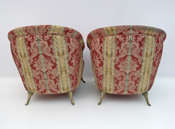 Image 1 of Paire de fauteuils français de style Art déco en laiton et tissu, années 1950