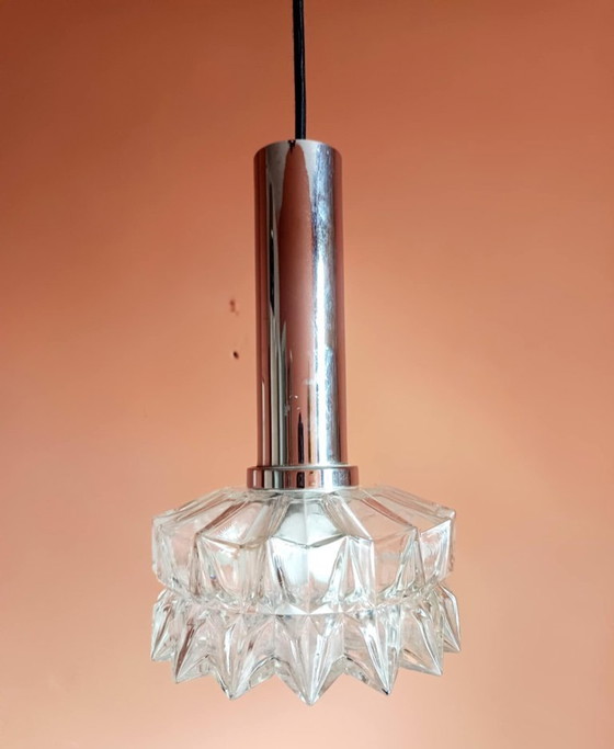 Image 1 of Lampada a sospensione Space Age in cromo e vetro, Germania, 1970
