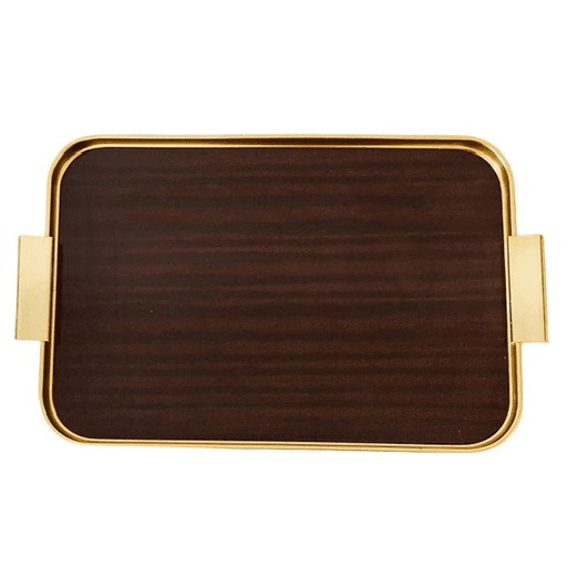 Vassoio vintage italiano di metà secolo in palissandro e ottone, stile Hollywood Regency anni '60