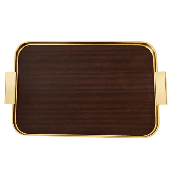Image 1 of Vassoio vintage italiano di metà secolo in palissandro e ottone, stile Hollywood Regency anni '60