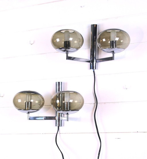 Sciolari Wandleuchten aus Rauchglas und Chrom – Italien, 1970er Jahre