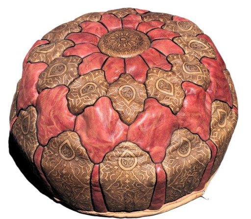 Moroccan Leather Pouf With Ethnic Design