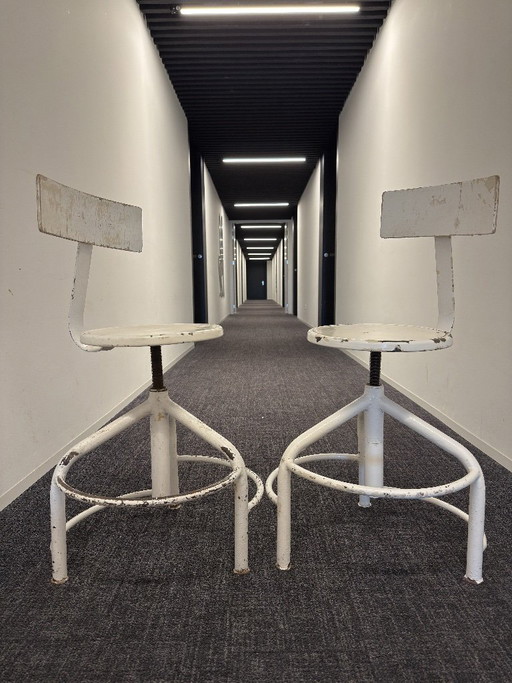 Set di 2 sedie da fabbrica industriali di metà secolo – regolabili, con logo KOJAL stampato