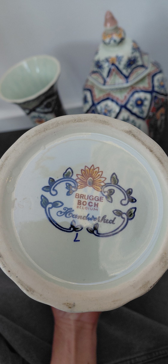 Image 1 of Beautiful 3-piece Antique Cabinet Set – Boch Belgium – Hand-painted