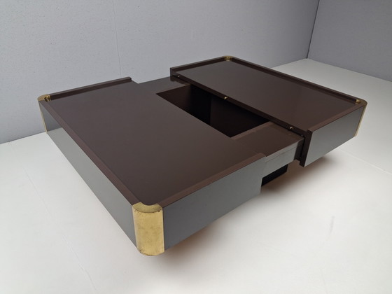 Vintage Belgo Chrom Salontafel Met Verborgen Bar, Jaren 70 – Belgochrom, Brass, Wood (photo 4 of 10)