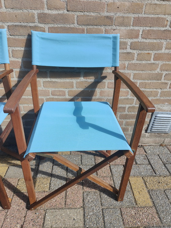 Image 1 of Deux luxueuses chaises de directeur pliantes en teck