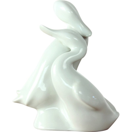 Vintage white porcelain statue of 2 ducks for Royal Dux, Czechoslovakia