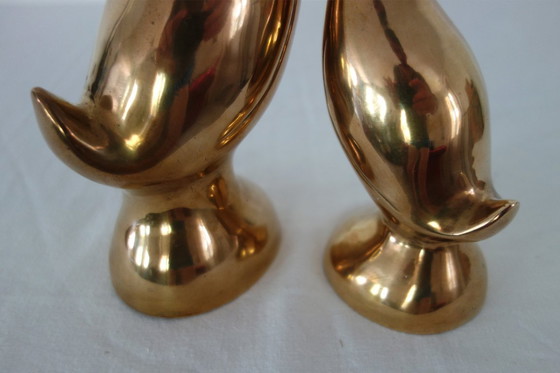Image 1 of Coppia di cigni scultorei in ottone degli anni '70