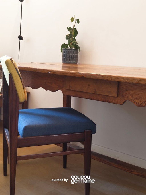 Table à manger chêne massif, artisanat belge (ca. 1980)