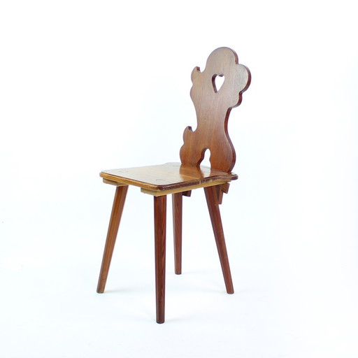 Folk Style Dining Chair In Wood, Czechoslovakia 1973