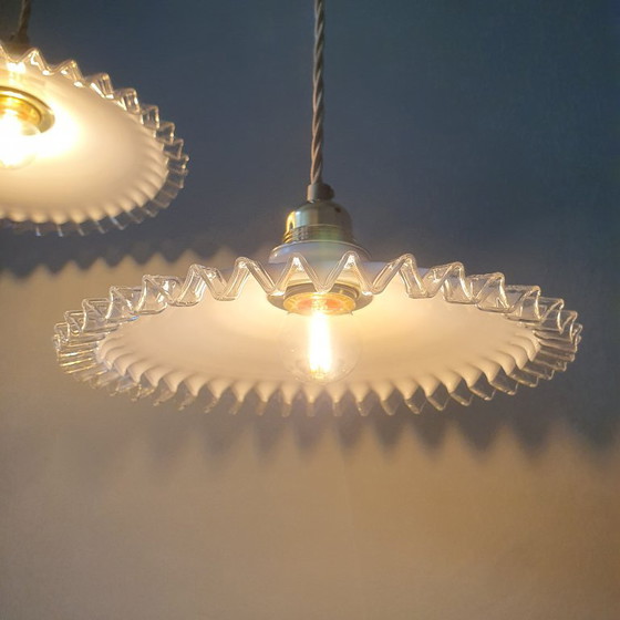 Set Vintage Pendant lamps Opaline glass - Transparent Decorative Edge – Metal (photo 19 of 24)