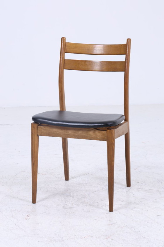 Image 1 of 2 Vintage Teak Dining Room Chairs | Mid - Century Chair 60s | Kitchen Chair Leather Cover #08-02