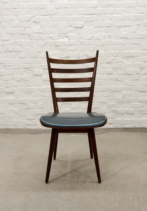 Set of Four ‘Quattro Colori’ Teak and Leatherette Dining Chairs in Style of Cees Braakman. The Netherlands, 1960s.