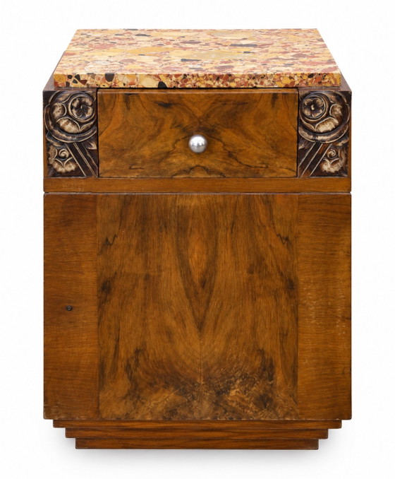 Set Toeletta Art Déco 1930 in Noce con Piano in Marmo e Comodino – Tolette, Wood, Marble (photo 9 of 14)