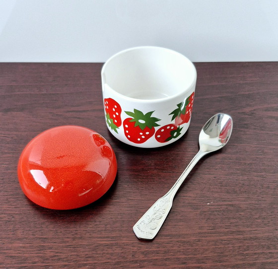 Image 1 of Waechtersbach sugar bowl, jam jar, strawberry, 1960/70
