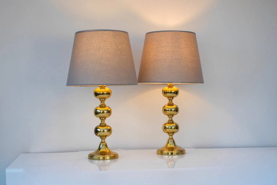 Image 1 of Scandinavian modern space age brass table lamps from Nafa, Sweden, 1970s, set of 2