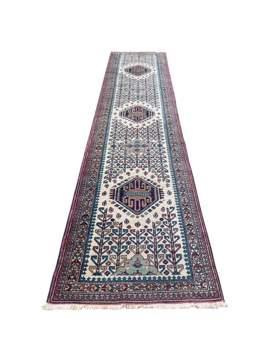 Handgeknüpfter kasachischer Läufer weiß 73x315cm