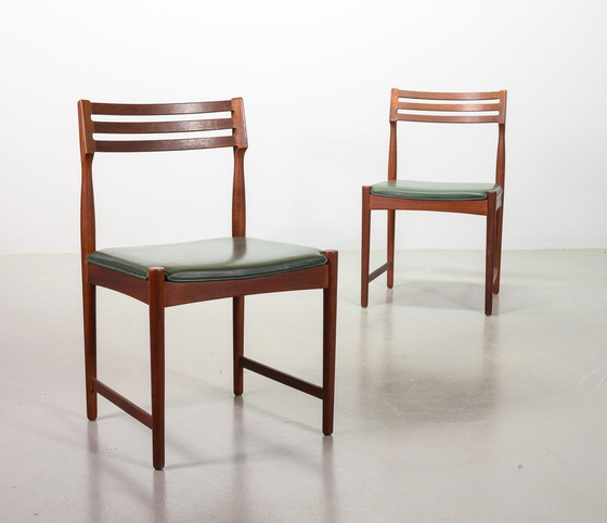 Image 1 of Bovenkamp Vintage Design Teak Wooden Dining Chairs with Racing Green Leather Seatings by Severin Hansen. Set of 4. Denmark, 1960