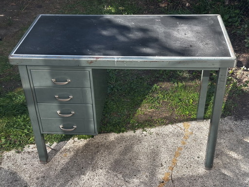 Bureau compact industriel vintage en métal vert – Années 50