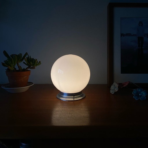 Opaline white glass globe ceiling light, 15 cm, wall light with aluminum mounting base