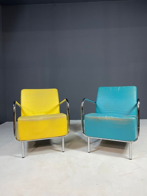Image 1 of Pair of Bauhaus Chrome Armchairs, Original Condition, Czechoslovakia 1930s