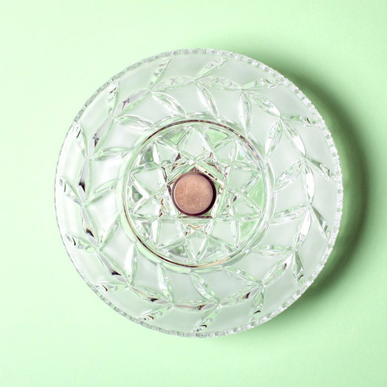 Image 1 of Walther loden kristallen schaal met deksel: Bonbonnière uit het midden van de 20e eeuw / Walther Glass / Duitsland / jaren 1960.