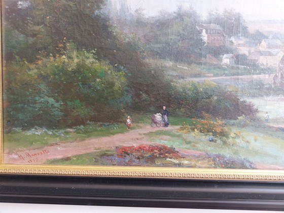 Image 1 of Paysage de village rural avec église - Henri Marcette (1824–1890)