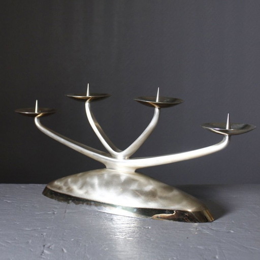 WMF Ikora - Chandelier Bougeoir 4 Feux Métal Argenté Période Art Déco 1930s – kandelaars en kaarsen, Metal