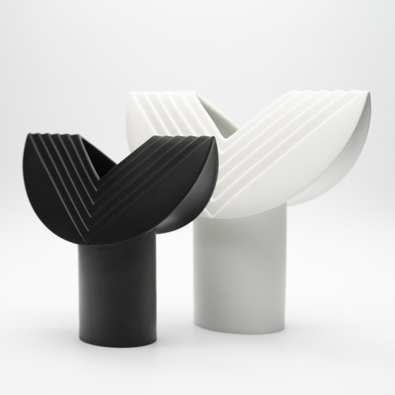 Image 1 of Rosenthal Studio Line Bisque Porcelain Vase Duo Ambrosio Pozzi Totem Minimalist