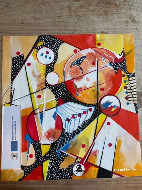 Image 1 of 4x acryl op doek en papier, niet ingelijst