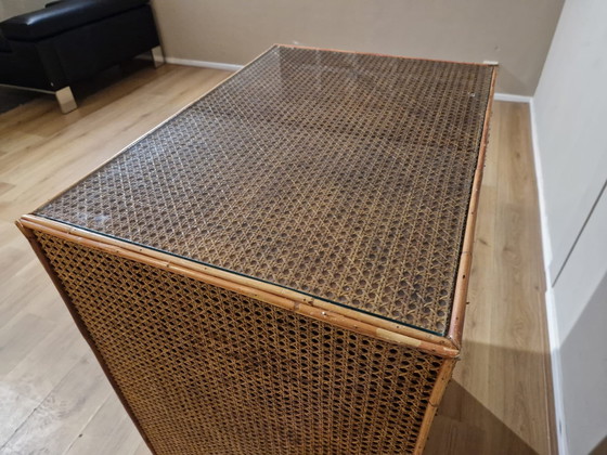 Image 1 of Vintage Rattan Chest Of Drawers - Drawer Cabinet - Brown - Glass