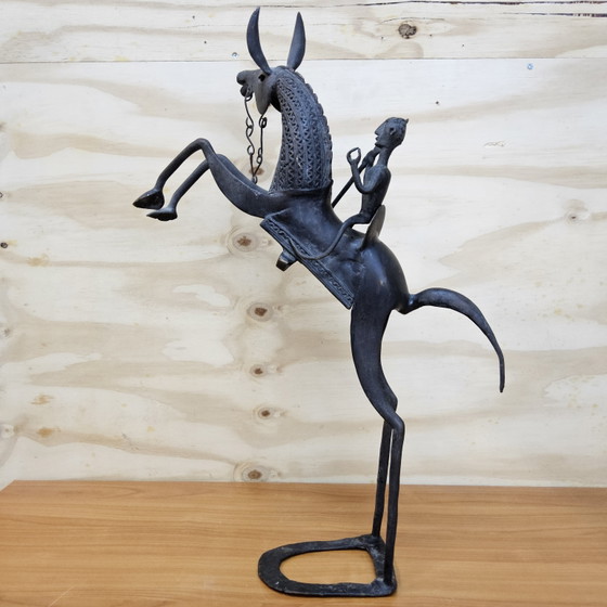 Image 1 of Groot Bronzen beeld Afrikaanse krijger op paard (Dogon stam) 