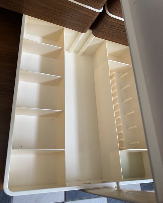 Image 1 of 1970s plastic brown sewing box in original box