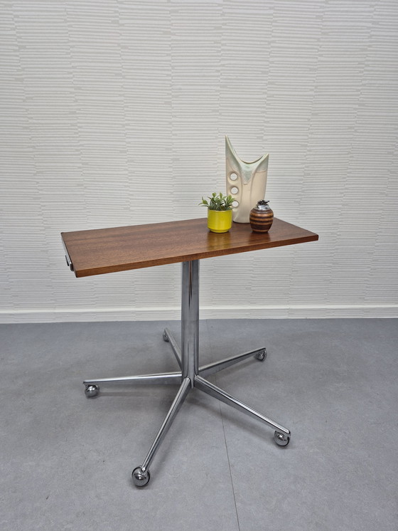 Image 1 of Vintage television table. Mobile side table. Chrome/teak.