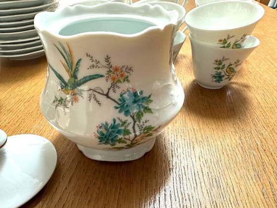 Image 1 of 26-piece coffee/tea service with Bird of Paradise design in Sologne porcelain