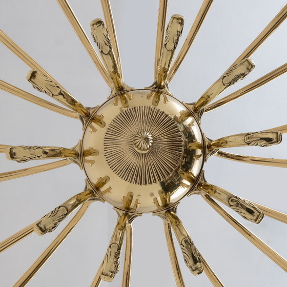 Image 1 of Italian Neoclassical Style 20-Light Brass Chandelier, 1950s