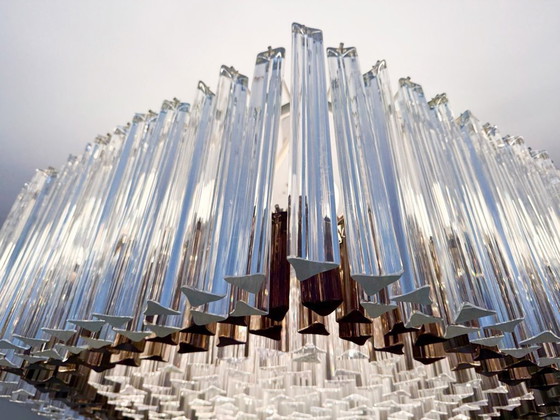 Image 1 of Weelderige kroonluchter van Paolo Venini voor Vivarini, Muranoglas/Prismaglas, Italië, jaren 70, op maat gemaakt