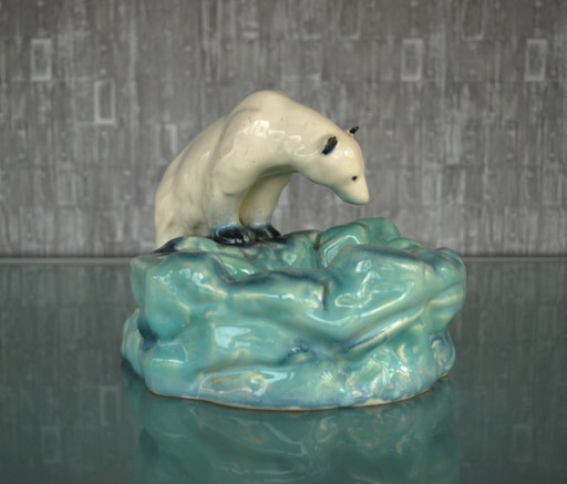 Bol Art Déco en forme d'ours polaire de Ditmar Urbach, sculpture en céramique tchécoslovaque des années 1930