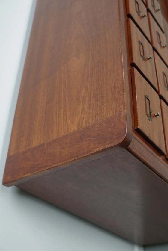 Image 1 of Vintage Nederlandse hardhouten winkel- / apothekers- of archiefkast, midden 20e eeuw