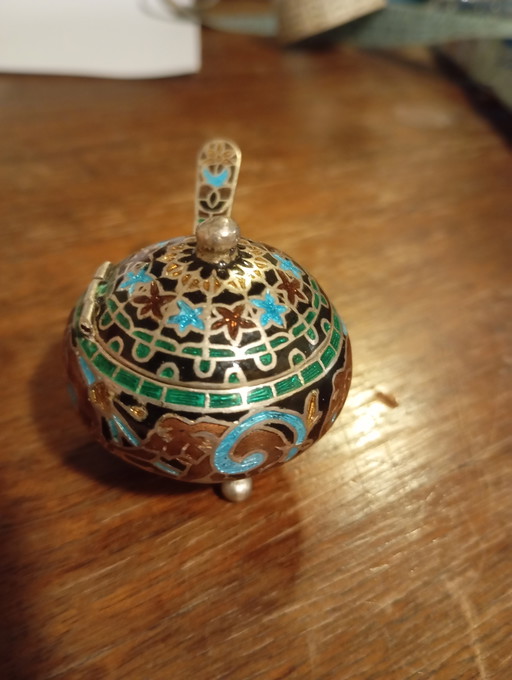Vintage asiatischer Salzstreuer aus Silber, Cloisonné.