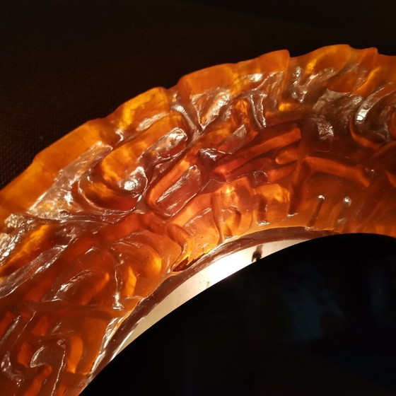Image 1 of Large Mid-Century German Modern Oval Orange Acrylic Backlit Wall Mirror Light attributed to Hillebrand, 1970s