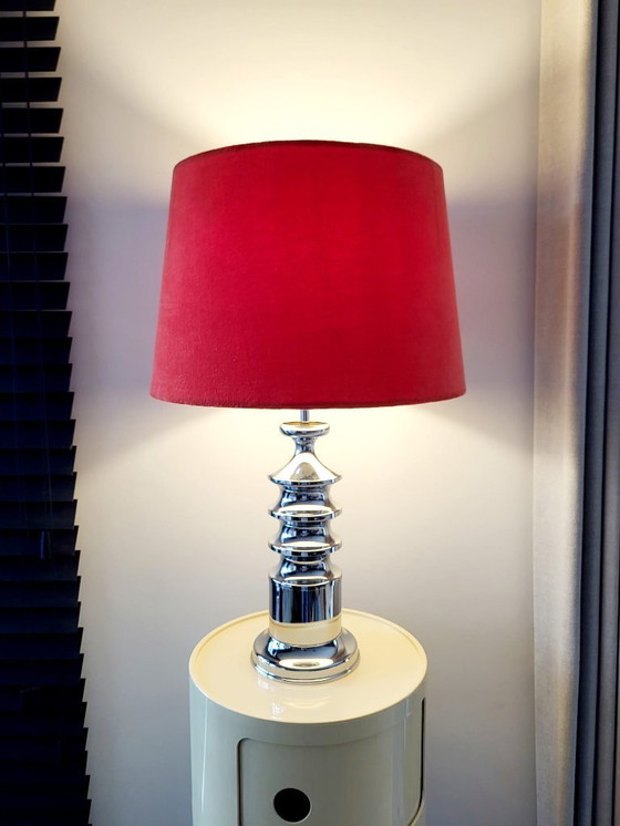 Image 1 of Vintage table lamp Star-Leuchten Cologne (West Germany) chrome & fluveelrode cap