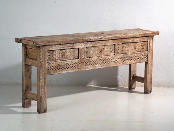Antique carved console table in elm wood – China, circa 1930 – Iron (photo 2 of 40)